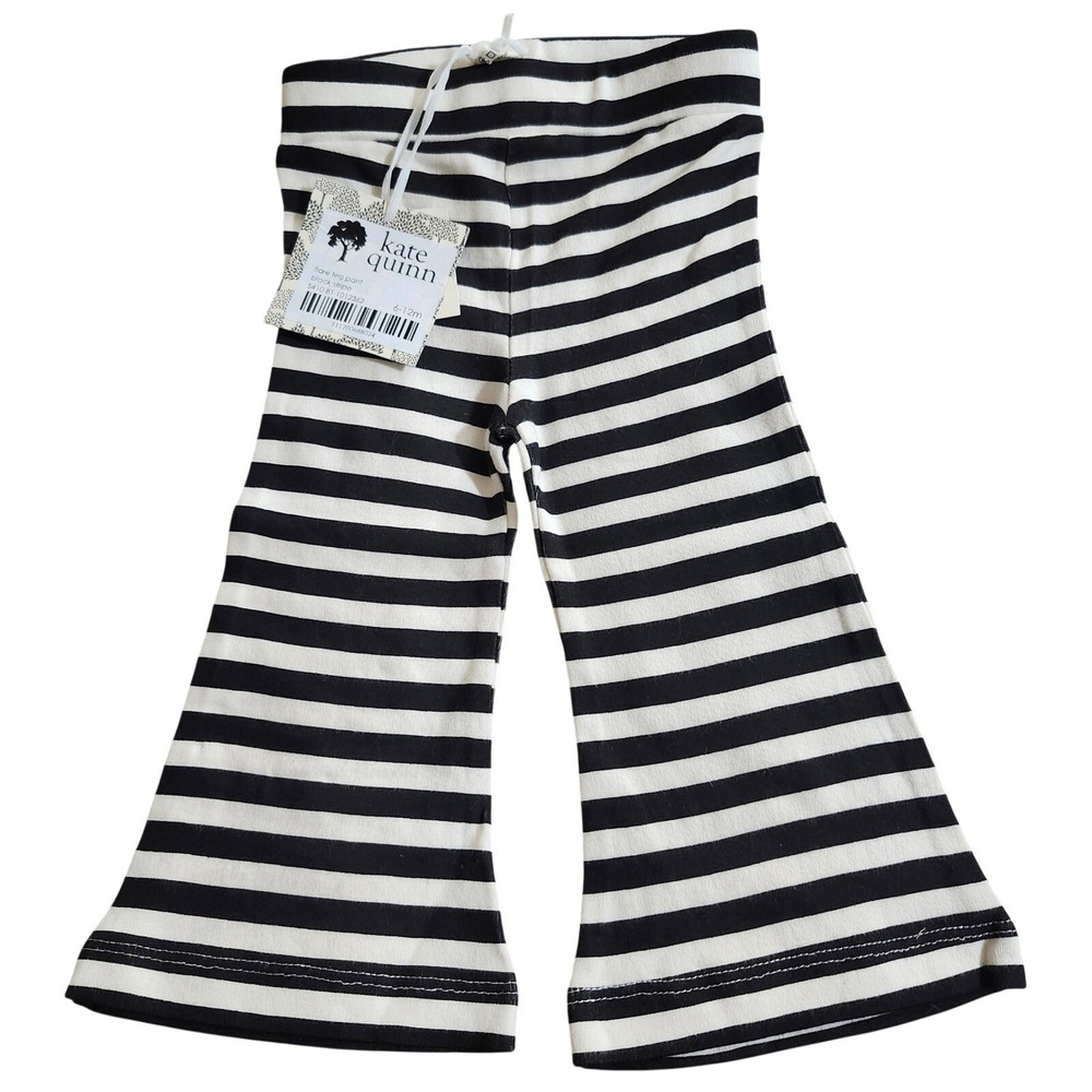 NEW Kate Quinn Black Stripe Flare Leg Pant 100% Organic Cotton 6-12M Bell Bottom